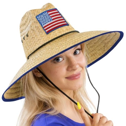 Eyeleted American Flag Straw Lifeguard Hat, Lake Havasu Gifts