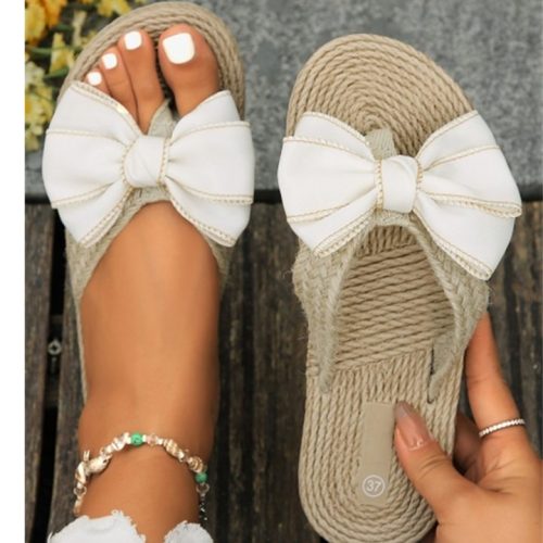 Stitched Bow Decor Straw Woven Flip Flop, Lake Havasu Gifts